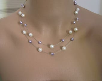 Collier Bijoux Ivoire/Mauve/Parme/Violet p robe de Mariée/Mariage/Soirée/Cacktail  Perles nacrées (petit prix, pas cher)