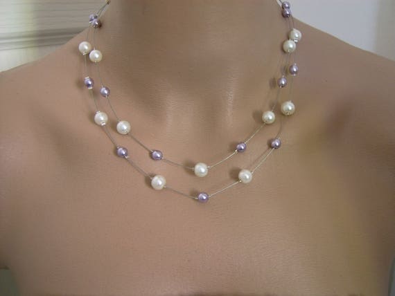 Bracelet Perles Ivoire Et Mauve Pour Mariage Ou Soirée - Neuf Avec étiquettes