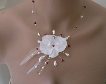 Halskette Orchidee Original weiß/rot Bordeaux p Kleid der Braut/Hochzeit/Cocktail am Abend/Feier/Perlen (nicht billigen, kleinen Preis)