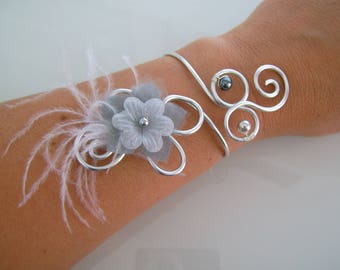 Bracelet Original Gris Argenté  pr robe de Mariée/Mariage/Soirée/Cérémonie Fleurs Plumes  perles (pas cher)