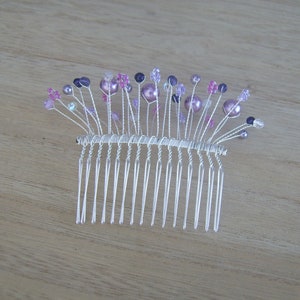 Wedding Comb Bridal Jeweled Hair Accessory Customizable Colors Violet/Mauve/Parme/Plum Crystal Beads Evening Ceremony Cocktail image 4