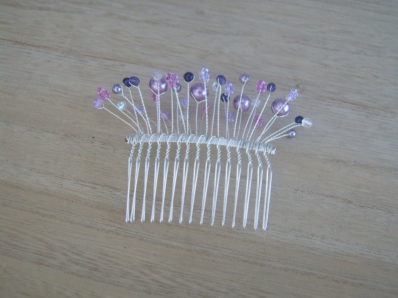 Wedding Comb Bridal Jeweled Hair Accessory Customizable Colors Violet/Mauve/Parme/Plum Crystal Beads Evening Ceremony Cocktail image 4