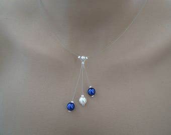 Collier Raffiné Délicat Original Ivoire/Bleu Roi/Marine/ Foncé/Nuit (Dispo en Blanc/Bleu) p robe de Mariée/Mariage/Soirée perles (pas cher)