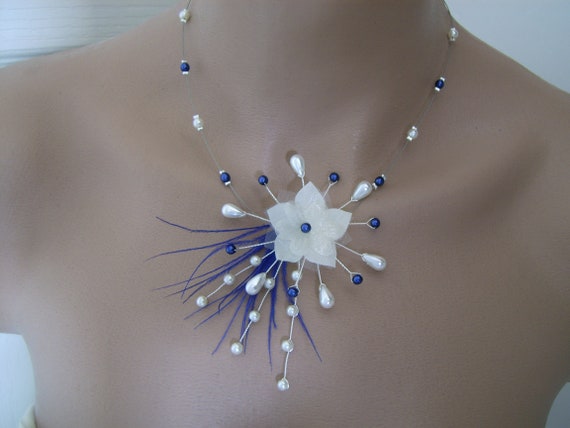 Collier Bleu Turquoise/Blanc cassé robe mariée mariage soirée