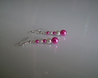 Boucles d'Oreille Rose/Fuchsia/Ivoire p robe d Mariée/Mariage/Soirée/Cocktail   perles de verre nacrées  (pas cher, petit prix)