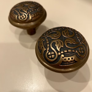 Antique Victorian Cast Brass Doorknob Set: Black Enameled Inlay Set of 2