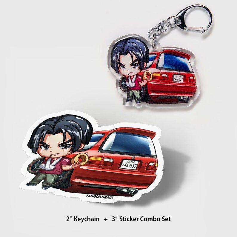 Initial D Shingo Shoji Civic SiR EG6 Red 1st Stage Character Acrylic Charm Keychain Double-Sided Manga Anime Car JDM Fanart
