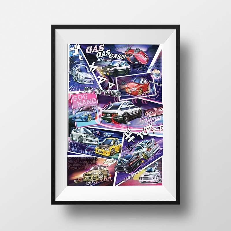 Initial D Stage 4 Gas Gas Gas Manga Styled Car Poster Print Etsy New Zealand