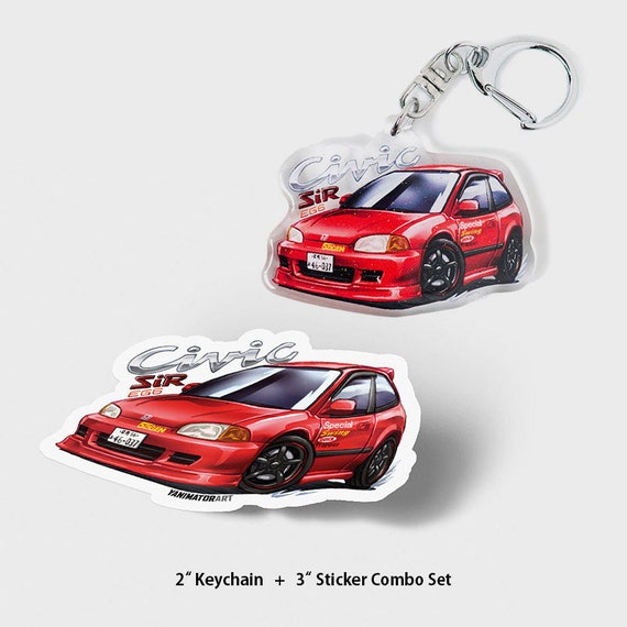 Initial D Civic Sir Eg6 Shingo Shoji Red Acrylic Charm Keychain Double Sided Manga Anime Accessory