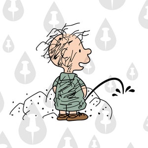 PigPen Peanuts Niño orinando sobre texto personalizado - Meme divertido Hot Rod Calcomanía personalizada para auto, calcomanía para parachoques, ilustración de broma, diseño de camiseta SVG