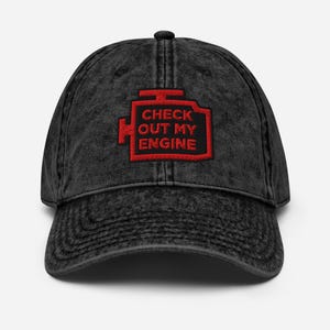 Sprawdź moją czapkę Engine Vintage Cotton Twill | Czapka z niskim profilem Washed Dad | Prezent do modyfikacji samochodu w stylu retro | Styl Gearhead Streetwear | Jeden rozmiar