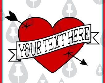 Aangepaste tattoo hart gepersonaliseerde SVG - uniek vectorontwerp met kromgetrokken woorden voor sportteams, knutselen, stickers voor feestdagen en speciale gelegenheden