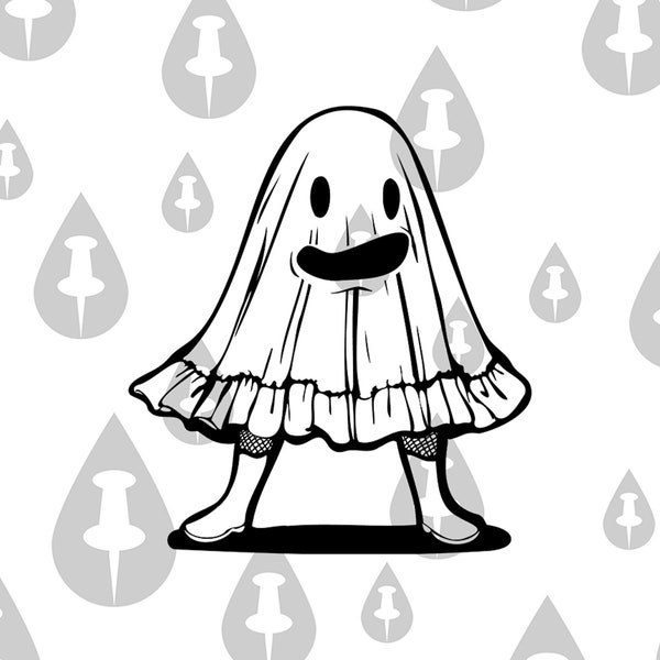 Freak In The Sheets Ghost SVG - Cute Round Sheet Ghost - Halloween Cricut Vector with Fishnet Stockings & high boots under spooky bed sheet