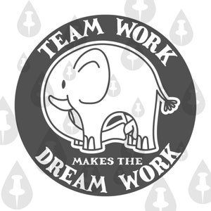Teamwork Makes The Dream Work SVG - Elefant tut fragwürdige Dinge mit sich selbst mit seiner Nase selbst fallende Cricut Vektor-Illustration