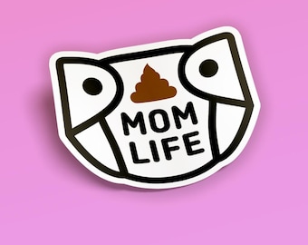 Vida de mamá - Divertida pegatina para padres / Calcomanía con humor sobre pañales y emoji de caca / Regalo para mamás, regalo para mamás primerizas, regalo para baby shower