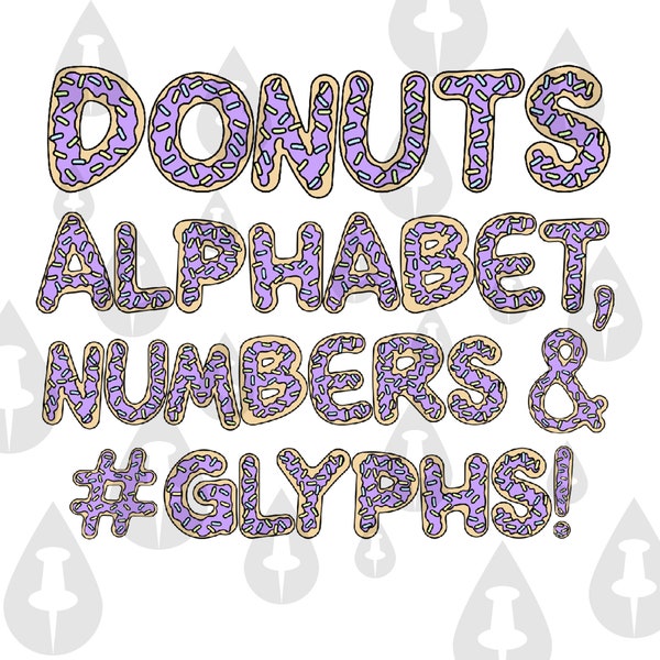 Adoucissez vos projets avec un alphabet de donuts imprimable dans un style dessin animé - des lettres, des chiffres et des glyphes avec une touche acidulée - ensemble de texte PNG