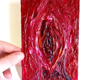 Empowering Red and Pink Expressive Textured Acrylic Vagina Vulva Painting Vagina no.1