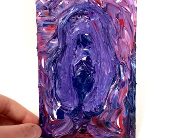 Empowering Purple and Pink Expressive Textured Acrylic Vagina Vulva Painting Vagina no.5