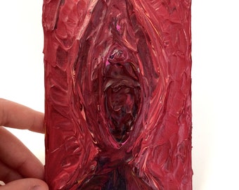 Empowering Red, Pink and Purple Expressive Textured Acrylic Vagina Vulva Painting Vagina no.2