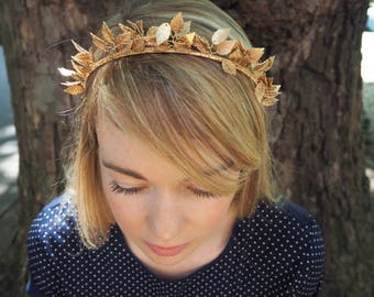 BRIDAL crown TIARA headband HEADPIECE crystal gold leaves metal greek halo wedding bride accessories halo art deco silver
