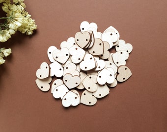 Wood Heart Cutout With Holes Set of 50 Mini Wooden Hearts With Holes Mini Heart Tags Small Wooden Hearts 1 Inch Heart