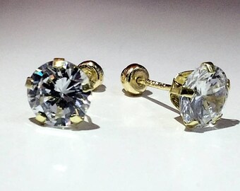 CZ earring, CZ stud earrings, 6 mm stud earrings, studs, 10k gold CZ stuf earrings, 10k gold studs, gold studs
