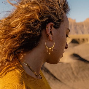 Dripping Circular M-2 Hoop Earrings - Gold, Silver, Rose Gold, Statement Earrings, Unique Jewelry for Everyday Wear, Honey Hoops