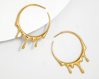 Dripping Circular M-1 Hoop Earrings - Gold, Silver, Rose Gold, Statement Earrings, Unique Jewelry for Everyday Wear, Gift for Her