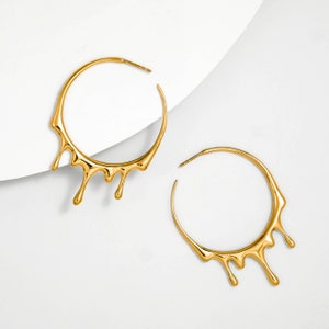 Dripping Circular M-1 Hoop Earrings - Gold, Silver, Rose Gold, Statement Earrings, Unique Jewelry for Everyday Wear, Gift for Her