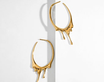 Dripping Oval M Hoop Earrings- Gold, Silver, Rose Gold, Statement Earrings, Unique Jewelry for Everyday Wear, Gift for Her