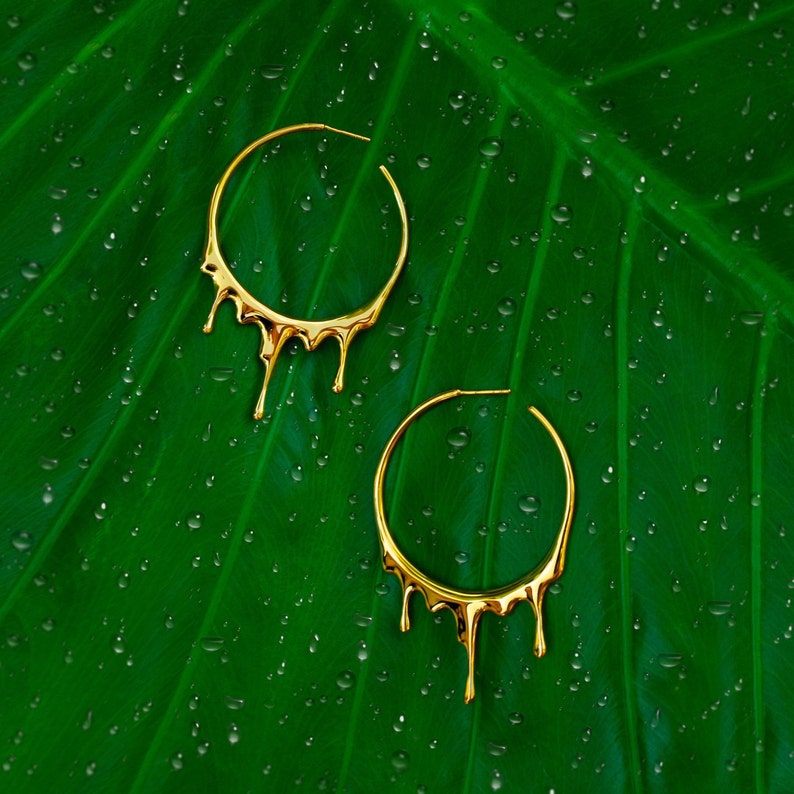 Dripping Circular L Hoop Earrings Gold, Silver, Rose Gold, Statement Earrings, Unique Jewelry for Everyday Wear, Gift for Her image 8