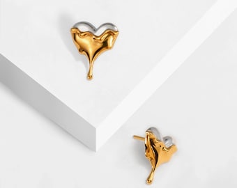 Dripping Heart Stud Earrings Gold, Silver, Rose Gold, Heart