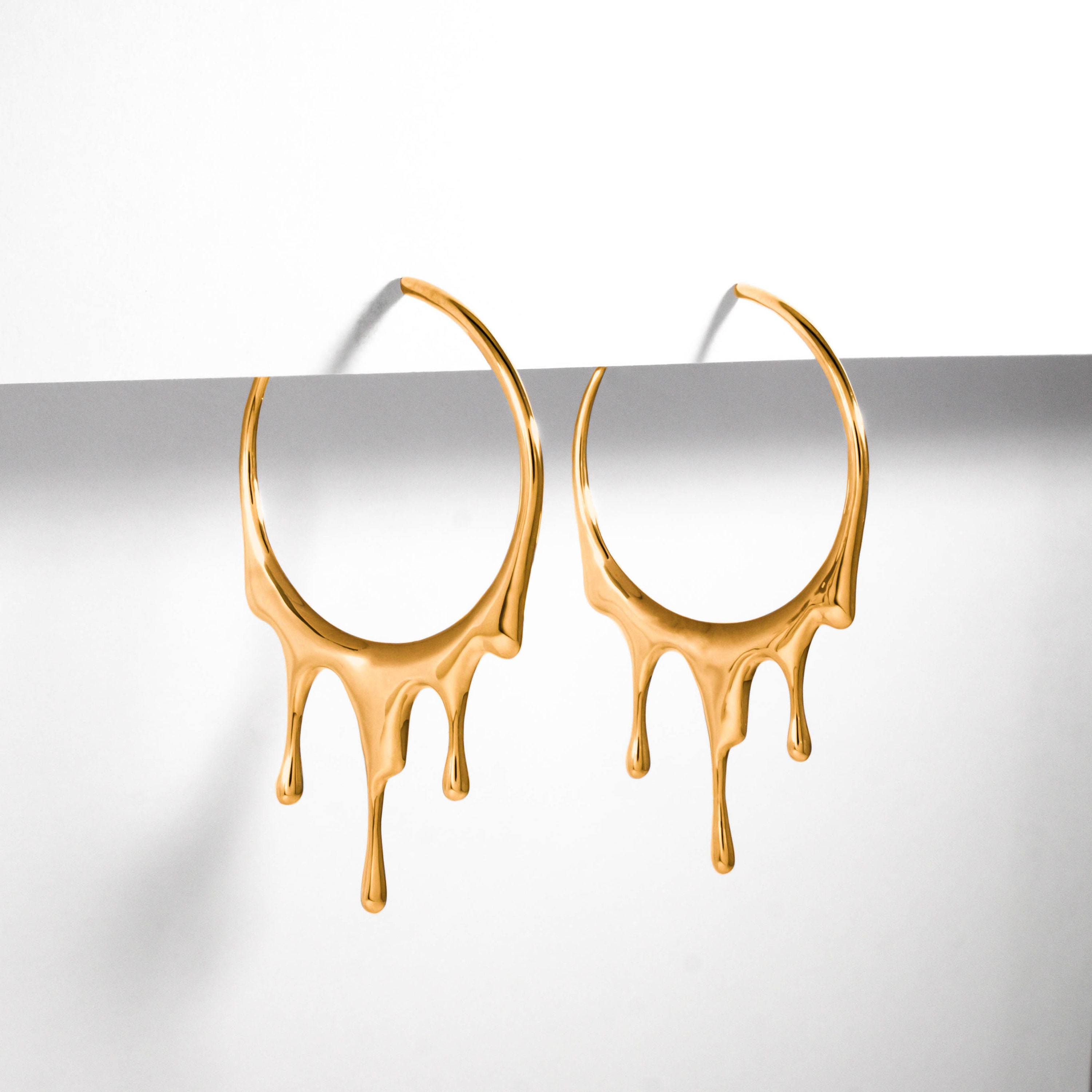 Dripping Circular M 2 Hoop Earrings Gold Silver Rose Gold
