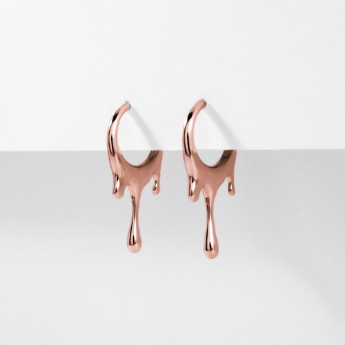 Dripping Circular S 18k Rose Gold Vermeil Hoops Earrings - Etsy