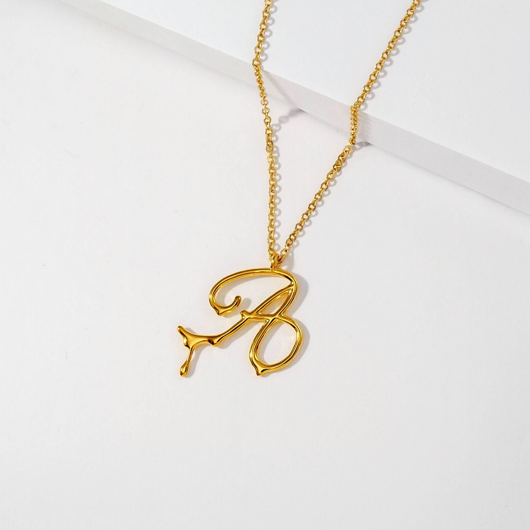 Dripping Initial Pendant 24K Gold 