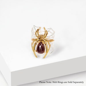 Spider Gemstone Ring - Garnet, Moonstone, Onyx, Stacking Rings, Spider Jewelry, Spider Web Ring, Halloween Jewelry, Goth, Pear Cabochon Gem