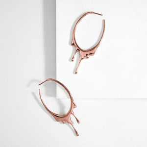 Dripping Oval M Hoop Earrings- Gold, Silver, Rose Gold, Statement Earrings, Unique Jewelry for Everyday Wear, Gift for Her