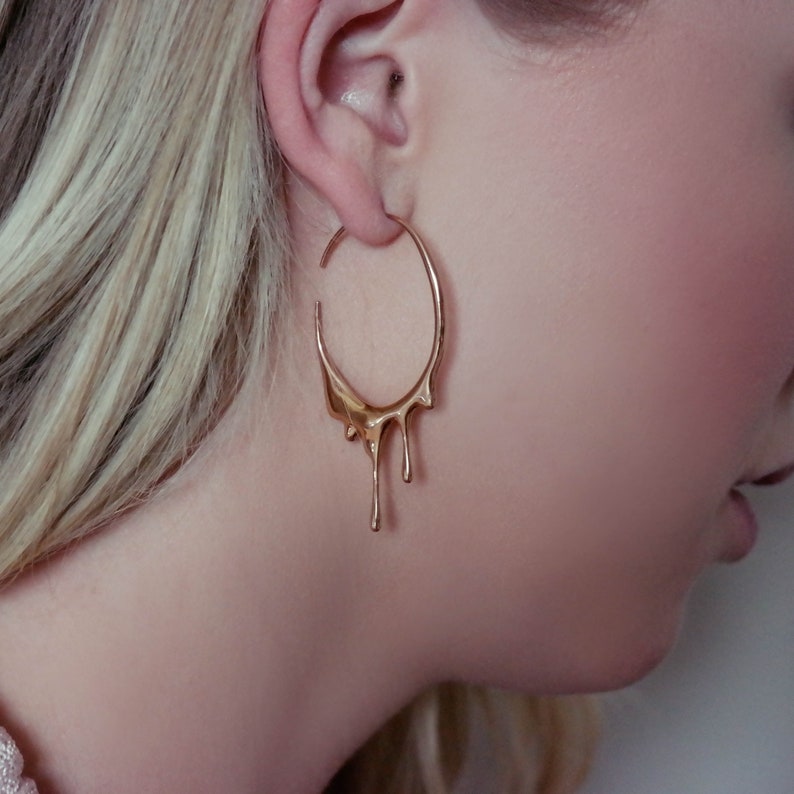 Rose Gold Dripping Circular Earrings