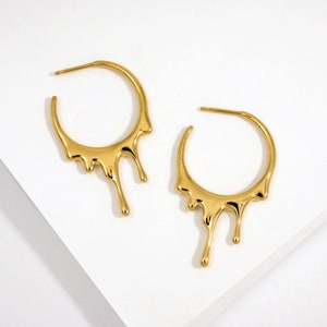 Dripping Circular Small Hoop - Gold, Silver, Rose Gold, Statement Earrings, Unique Jewelry for Everyday Wear, Gift for Her