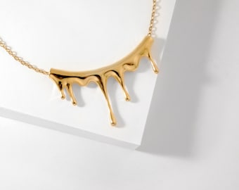 Rivulets Statement Necklace - Gold, Silver, Rose, Adjustable Chain, Dripping Geometric Pendent, Necklace Aesthetic, Unique Necklace