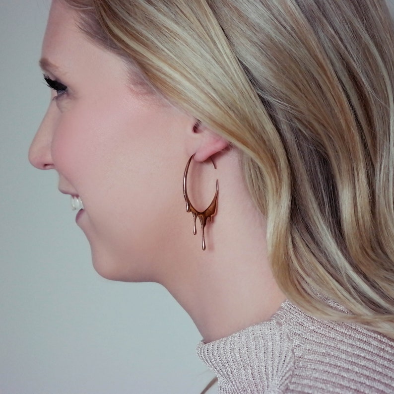 Rose Gold Dripping Circular Earrings