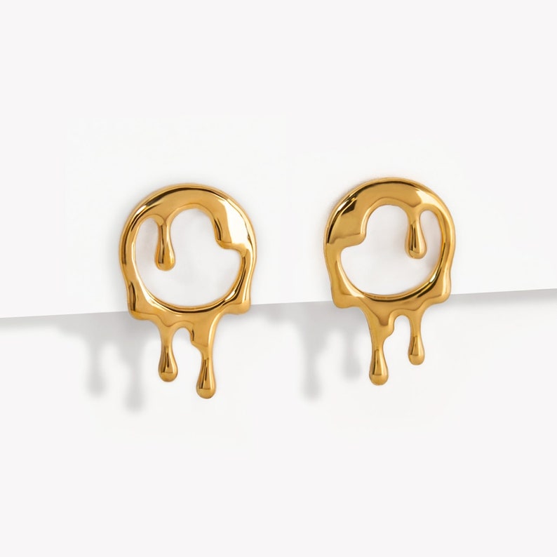 Dripping Rivulets Gold Stud Earrings