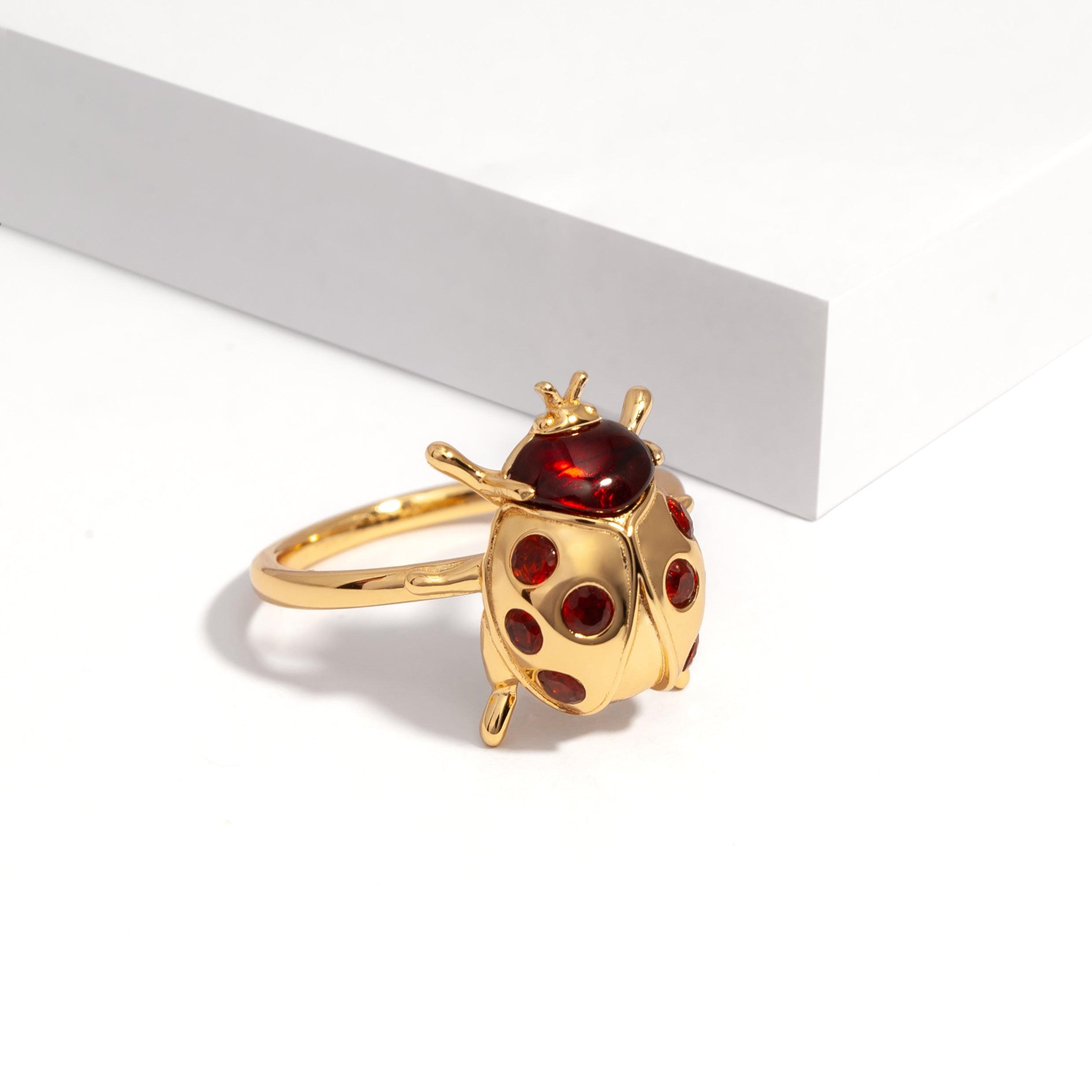 Gold Ladybug Ring • Garnet Nature Jewelry - Etsy