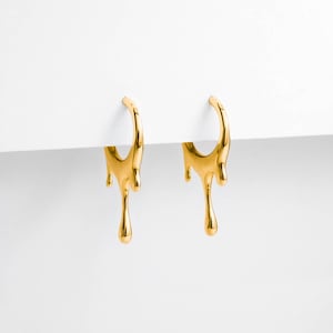 Dripping Circular XS Hoop Earrings- Gold, Silver, Statement Earrings, Unique Jewelry for Everyday Wear, Honey Hoops