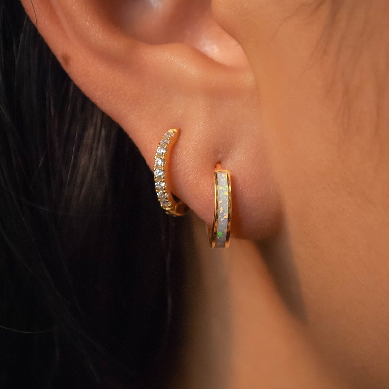 Opal Inlay Huggie Hoop Earrings