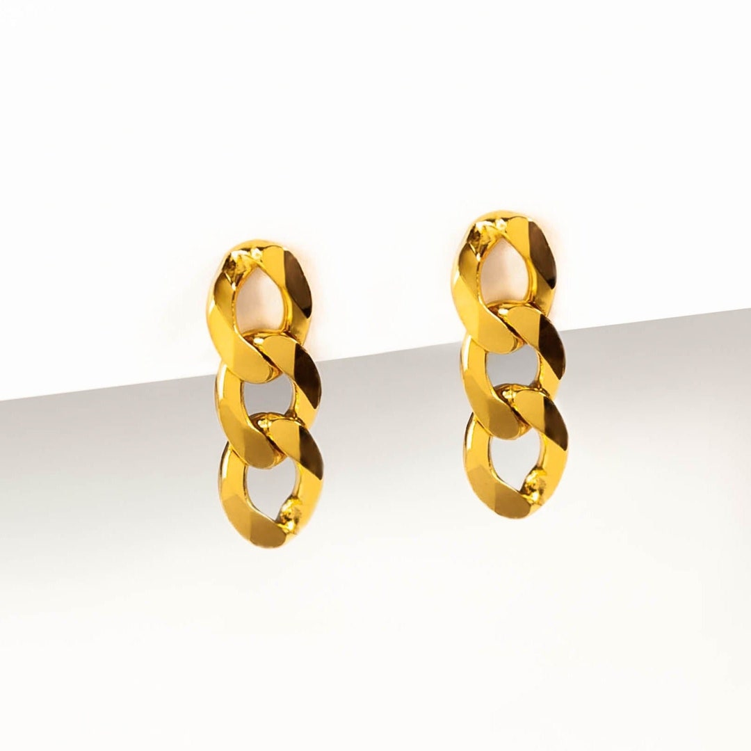 Bold Chain Stud Earrings Gold Chunky Chain Earrings Link Etsy