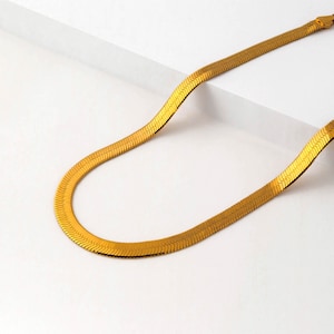 Bold Herringbone Chain- Gold, Layering Chain Necklace, Dainty Choker Necklace, Everyday Staple Jewelry, Snake Chain for Everyday Wear