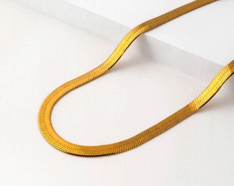 Bold Herringbone Chain- Gold, Layering Chain Necklace, Dainty Choker Necklace, Everyday Staple Jewelry, Snake Chain for Everyday Wear