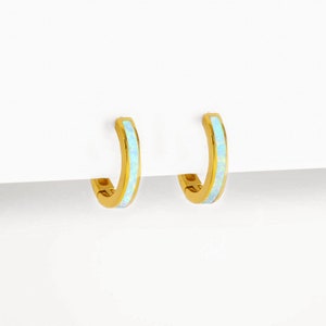 Opal Inlay Huggie Hoop Earrings