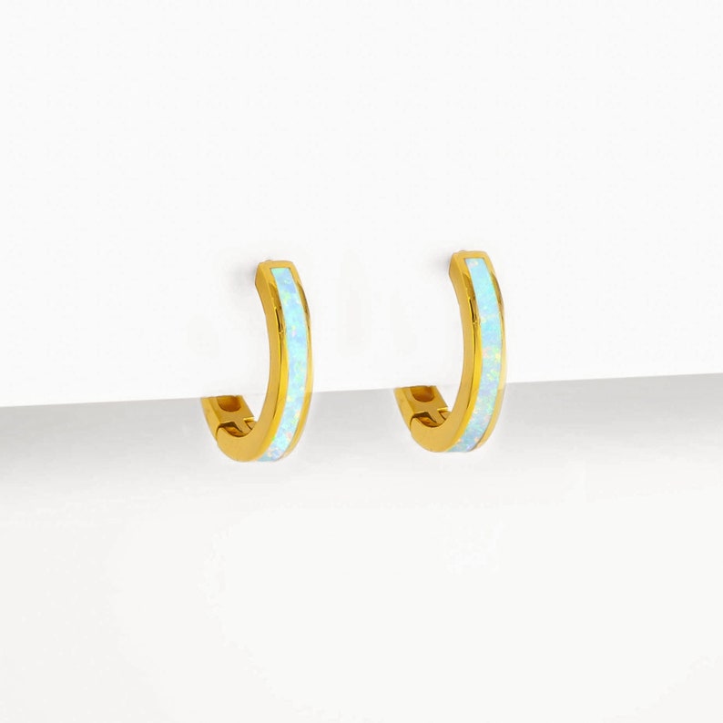 Opal Inlay Huggie Hoop Earrings